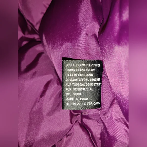 Bromley Sport Jacket Womens Petite S Purple 80% Down Puffer Coat Raccoon Fur - Picture 3 of 4